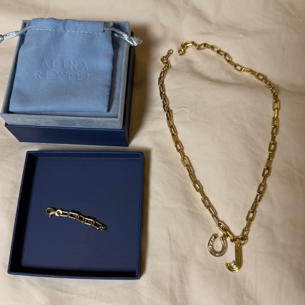 Adina Reyter 5.3mm Wide Italian Chain Link Necklace, initial & horseshoe charms